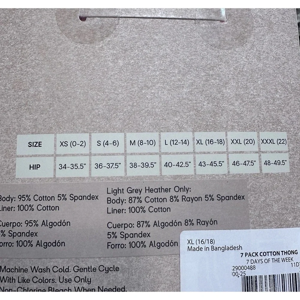 Womens 'Day of‎ the Week' 7 Thong Panties (Size XL 16-18) BRAND NEW W TAGS